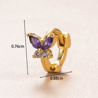 Purple / 1 Piece Simple Series Butterfly Shape Copper  Gold Color Material Zircon Women's Hoop Earrings 